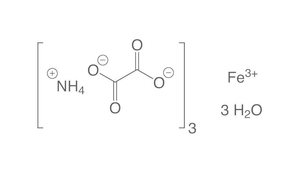 Ammonium iron(III) oxalate trihydrate, min. 99%, pure, 1 kg, plastic packaging.