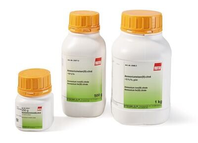 Citrate d&#39;ammonium fer(III), 18% Fe, 500 g, emballage plastique.