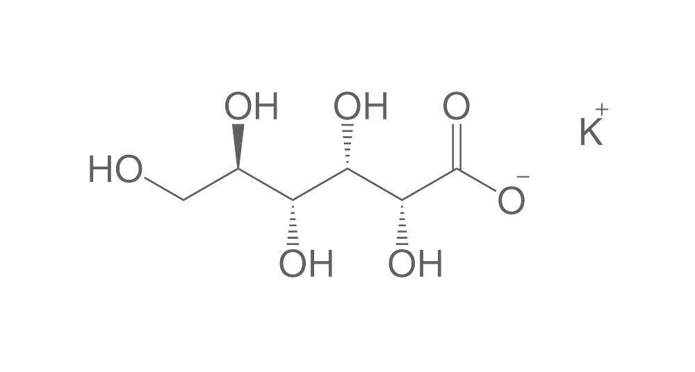 Gluconic acid potassium salt, min. 99%, for synthesis, 500 g, plastic packaging.