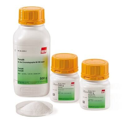 Florisil® 60-100 mesh, for hydrocarbon index analysis, 2.5 kg, plastic bag.
