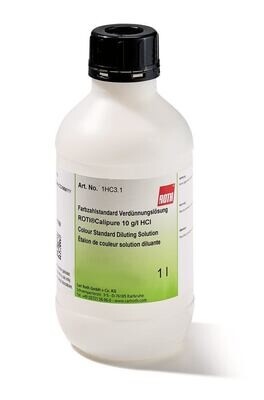 Color standard dilution solution, ROTI®Calipure, 10 g/l HCl, 1 l, plastic packaging.
