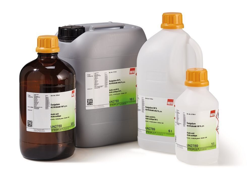 Acetic acid, ROTIPURAN® min. 95.9%, pa, 1 l, plastic packaging.