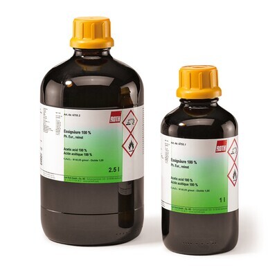 Ácido acético 100%, Ph. Eur., extrapuro, 2,5 l, envase de vidrio