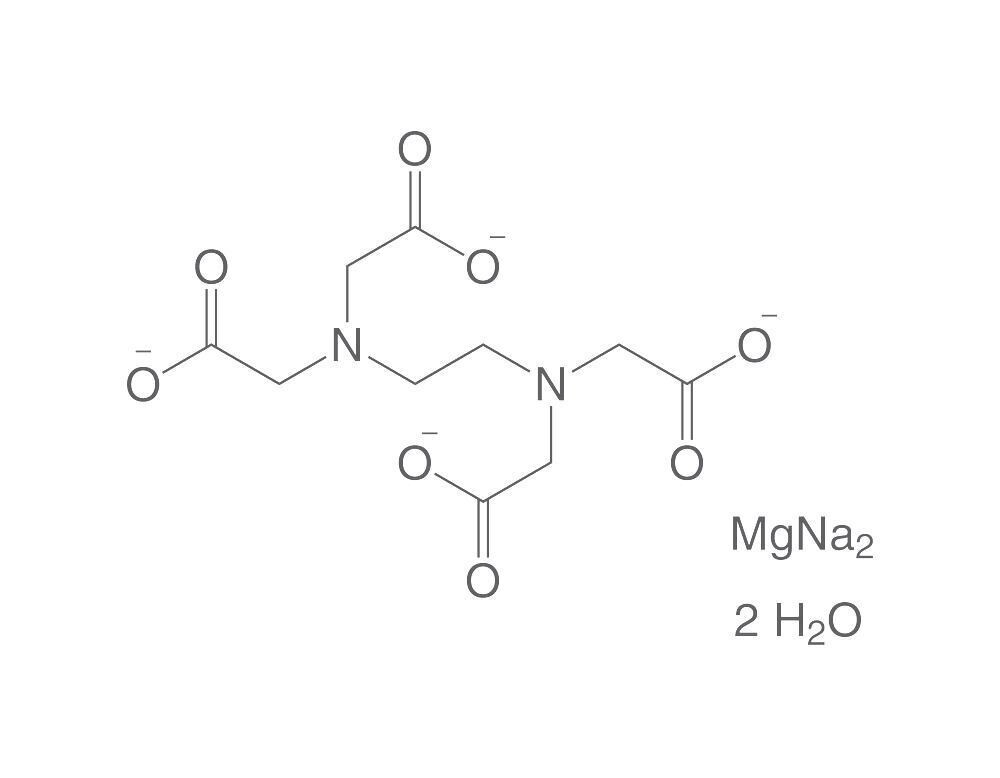 Sal disódica de magnesio EDTA x H2O, mínimo 90%, para síntesis, 500 g, envase de plástico.