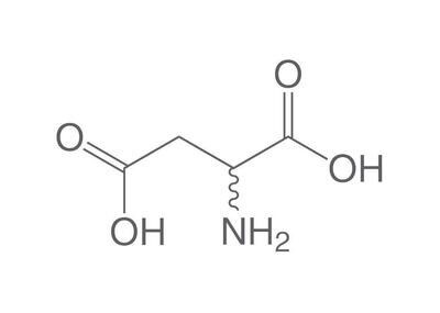 Acido DL-aspartico, minimo 98%, per biochimica, 250 g, confezione in plastica.