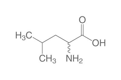 DL-Leucina, mínimo 98%, para bioquímica, 25 g, envase de plástico.