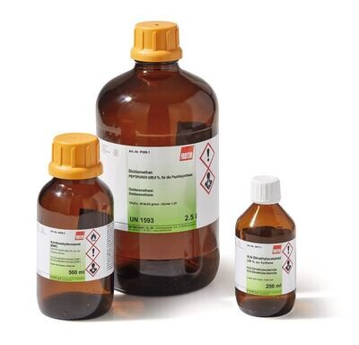 Diclorometano, PEPTIPURE®, minimo 99,9%, per sintesi di peptidi, 2,5 l, confezione in vetro