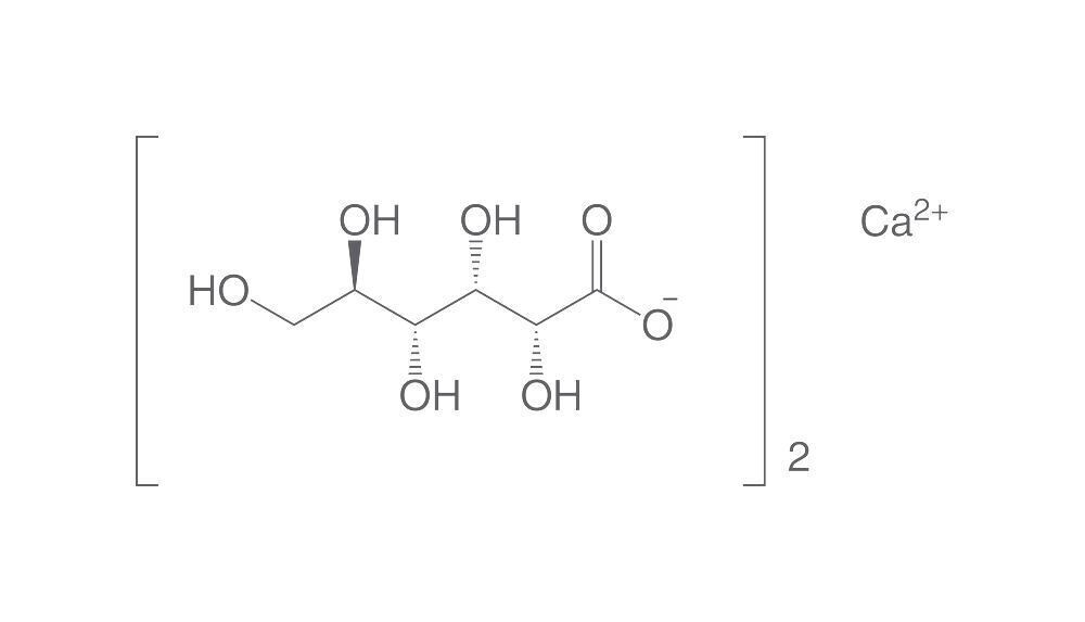 Acido D-gluconico sale di calcio monoidrato, minimo 98,5%, Ph. Eur., 1 kg, confezione in plastica.