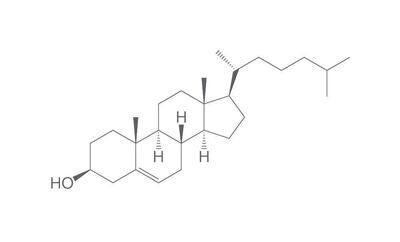 Colesterolo, minimo 95%, Ph.Eur., per biochimica, 25 g, confezione in plastica.