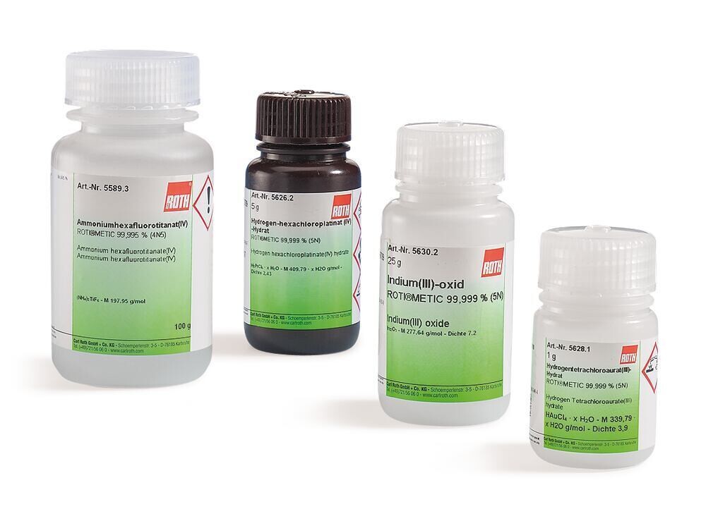 Cesium chloride, ROTI®METIC 99.999% (5N), 10 g, plastic packaging.