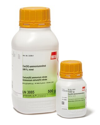 Cerium(IV) ammonium nitrate, min. 99%, extra pure, 1 kg, plastic packaging.