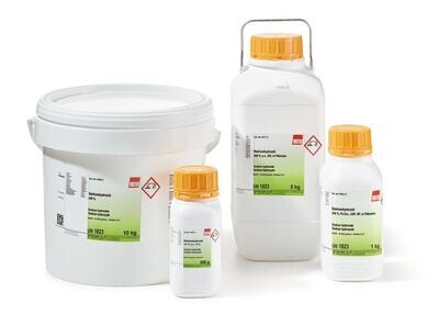 Natriumhydroxid, min. 98 %, p.a., ISO, in Plätzchen, 25 kg, kunststoffverpackung.