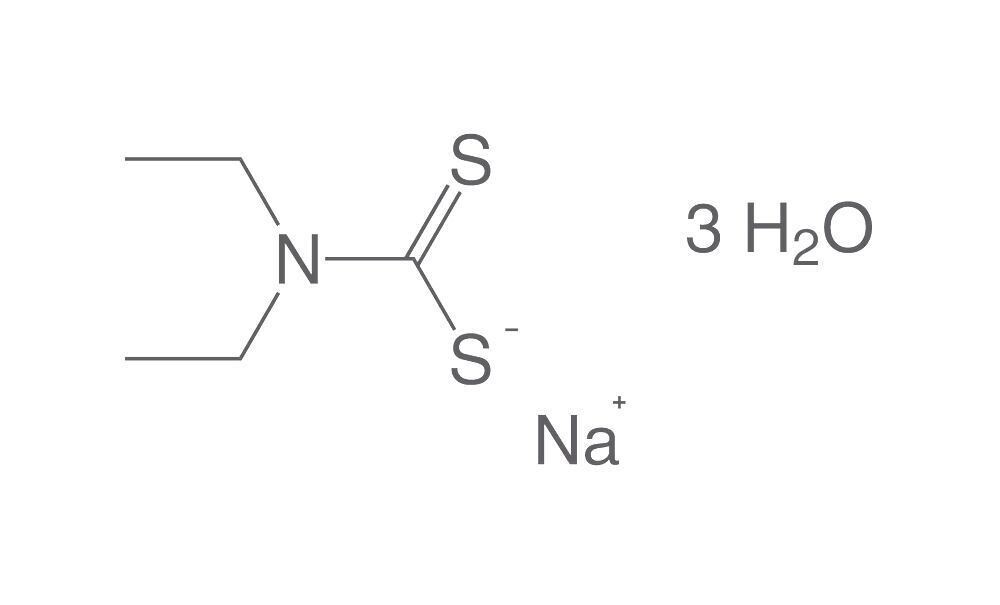 Sodium diethyldithiocarbamate, trihydrate, PA, ACS, 100 g, plastic packaging.