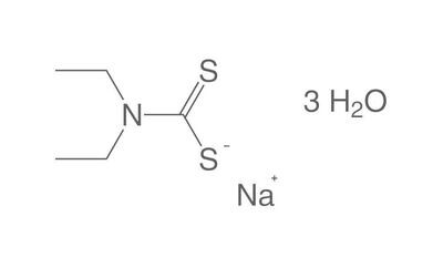 Natriumdiethyldithiocarbaminat, Trihydrat, p.a., ACS, 500 g, kunststoffverpackung.