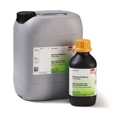 Sodium hypochlorite solution, 5-10% Cl, techn., 2.5 l, plastic packaging.