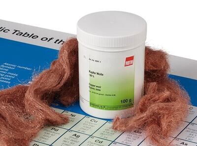 Copper wool, approx. 99%, 500 g, plastic packaging.