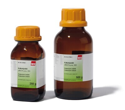 Iodure de potassium, min 99,5 %, pa, ISO, 2,5 kg, emballage en verre