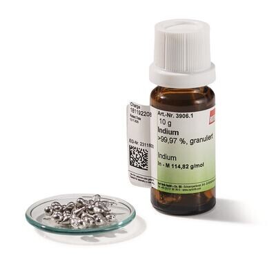 Indium, Granulat, &gt;99,97 %, 10 g, Glasverpackung