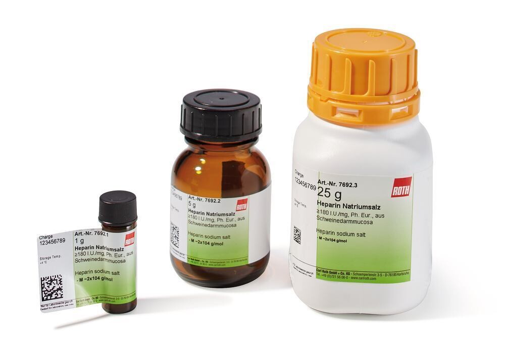 Sel de sodium d'héparine, min 180 UI/mg, Ph.Eur., de muqueuse intestinale porcine, 25 g