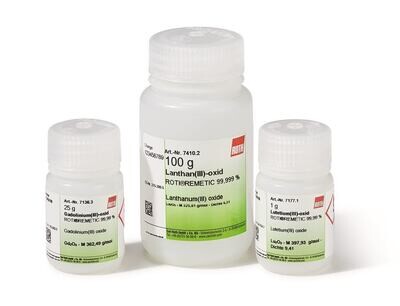 Yttrium(III) oxide, ROTI®REMETIC 99.99%, 25 g, plastic packaging.