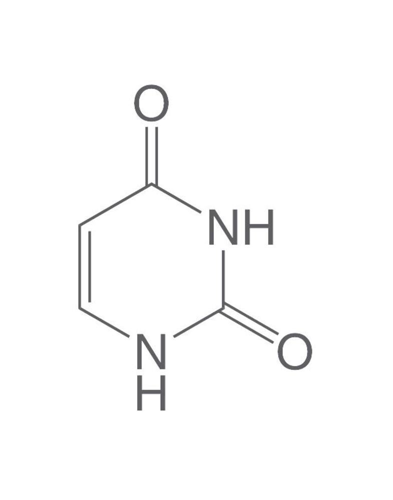 Uracile, minimo 98%, per biochimica, 100 g, confezione in plastica.