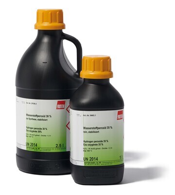 Hydrogen peroxide, 35%, pure, stabilized, 500 ml, plastic packaging.