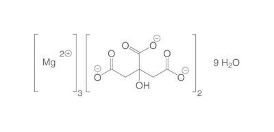 citrato de trimagnesio nonahidrato, Ph.Eur., USP, 1 kg, envase de plástico.