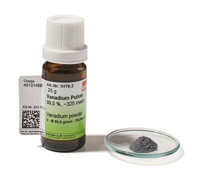 Vanadium powder, 99.5%, approx. 325 mesh, 25 g, glass packaging