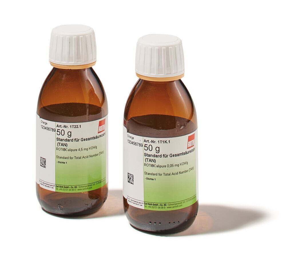 Standard for Total Acid Number (TAN), ROTI®Calipure 1.0 mg KOH/g, 50 g, glass packaging