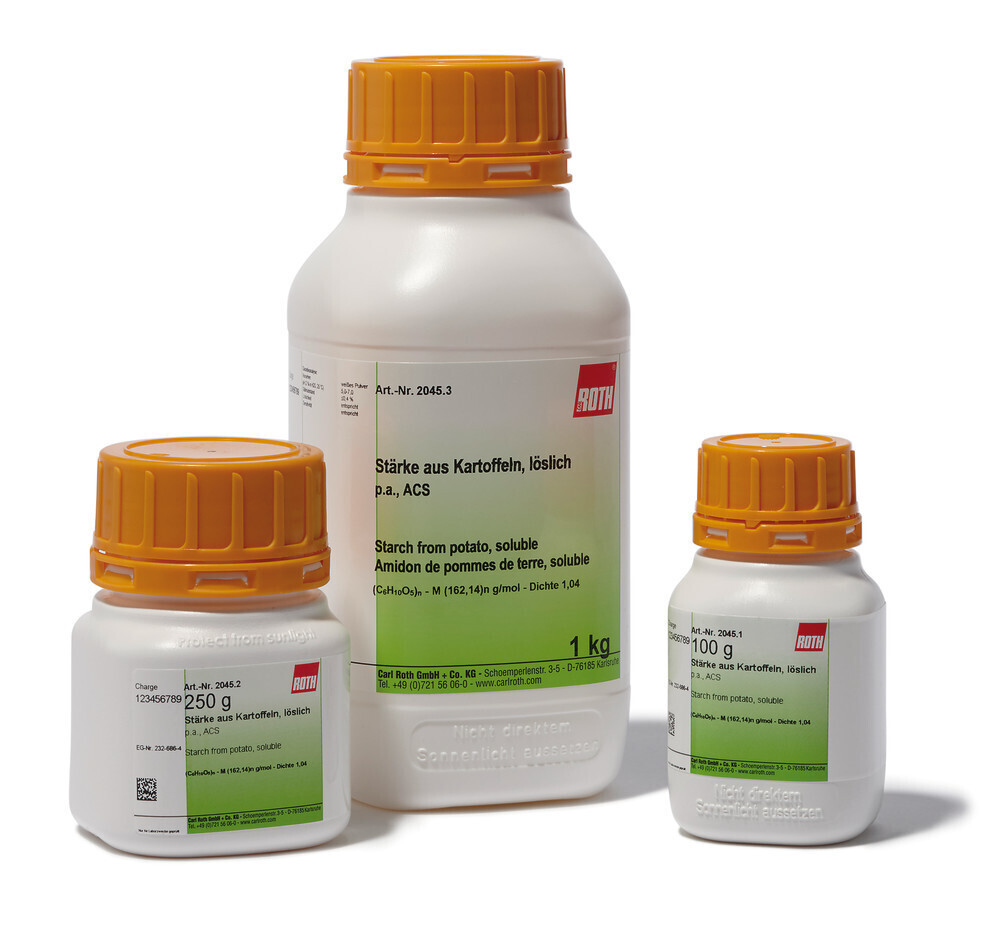 Starch from potatoes, soluble, pa, ACS, 250 g, plastic packaging.