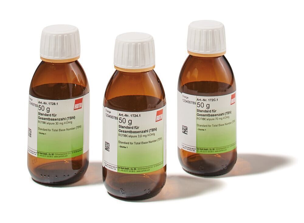 Standard für Gesamtbasenzahl (TBN), ROTI®Calipure 6,0 mg KOH/g, 50 g, Glasverpackung