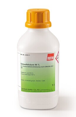 Acide sulfurique 96 %, pour la détermination de la viscosité selon DIN EN ISO 307, 1 l, emballage en verre