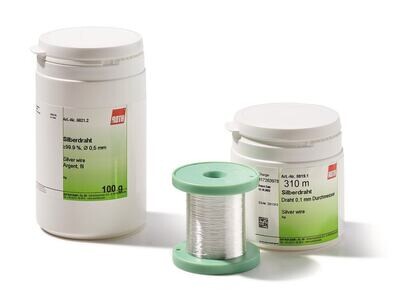 Silver Wire, Min. 99.9%, Wire Dia. 0.5 mm, 25 g, plastic packaging.