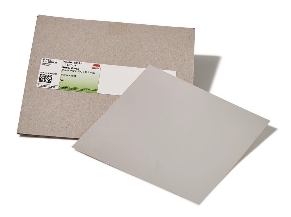 Silber Blech, Blech, 100 x 100 x 0,1 mm, 1 Stück, Karton