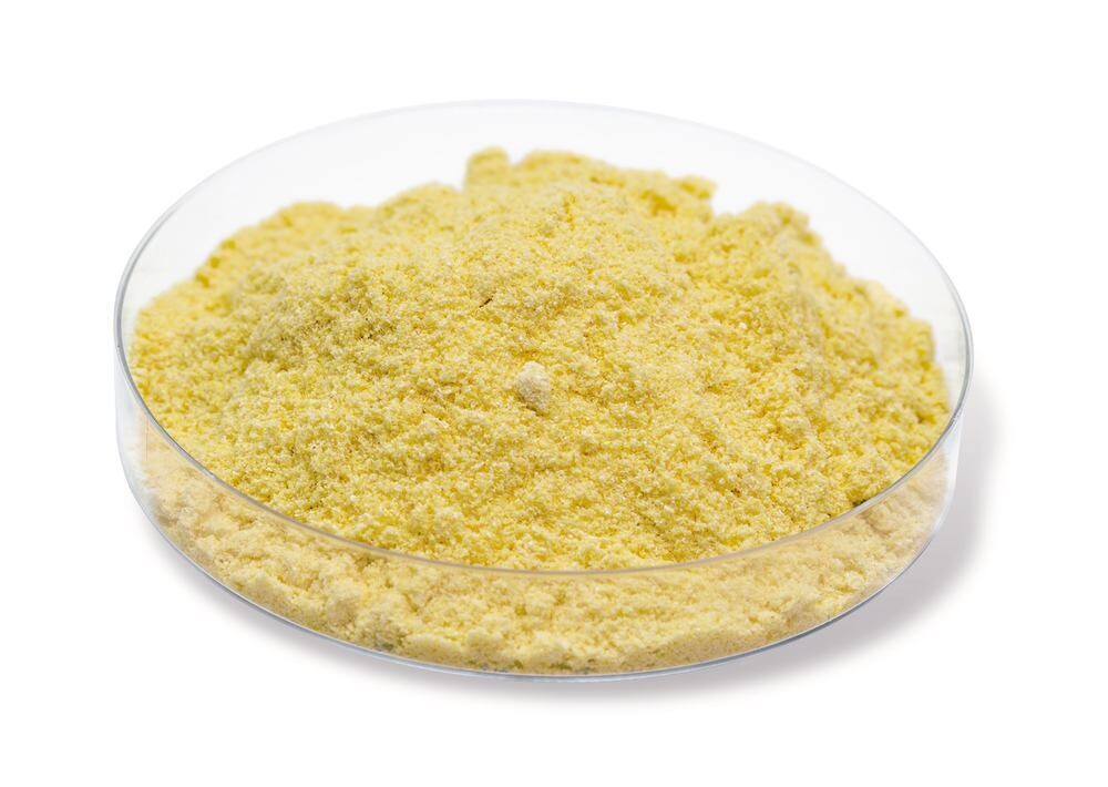 Sulfur, min. 99.5%, ground, 1 kg, plastic packaging.