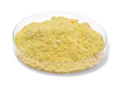 Azufre, mínimo 99,5 %, molido, 1 kg, envase de plástico.