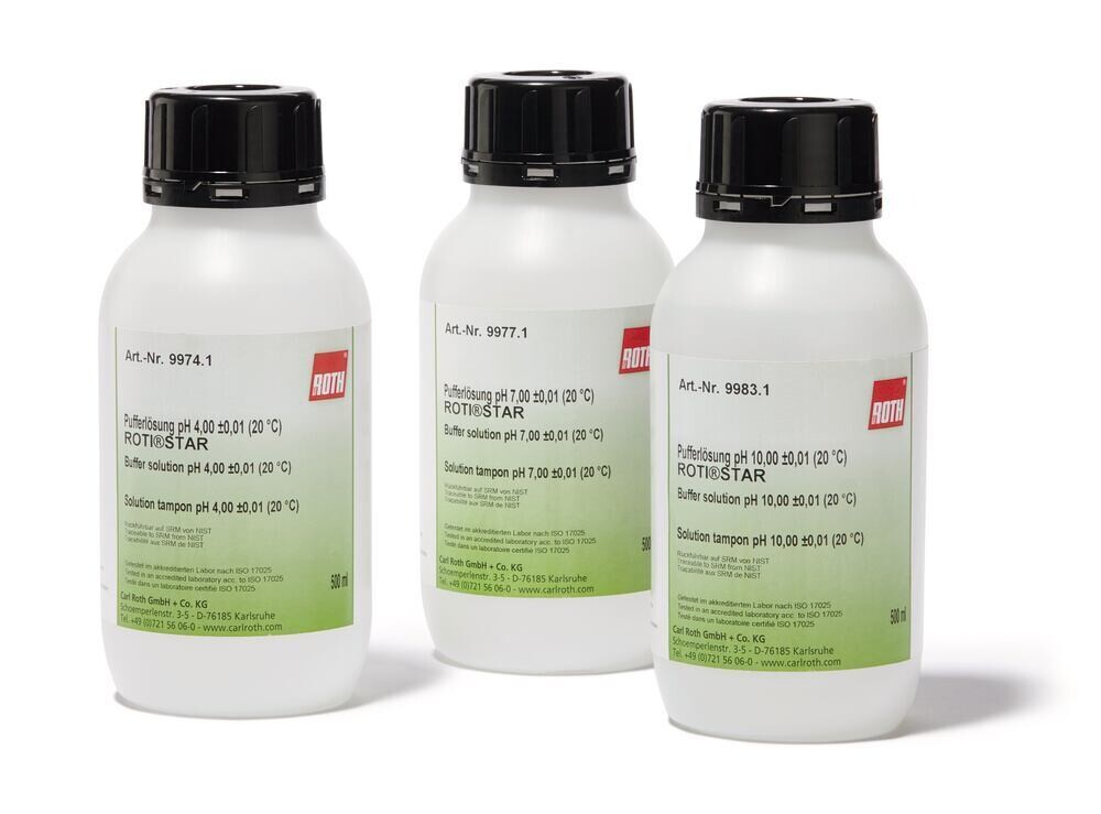 Buffer solution pH 10.00 ±0.01 (20 °C), ROTI®Star, 500 ml, plastic packaging.