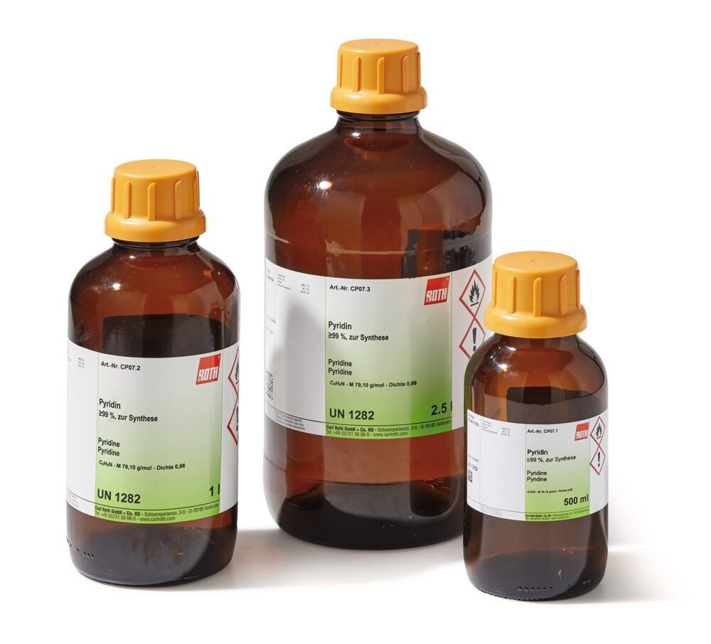 Pyridine, min 99%, for synthesis, 1L, glass packaging