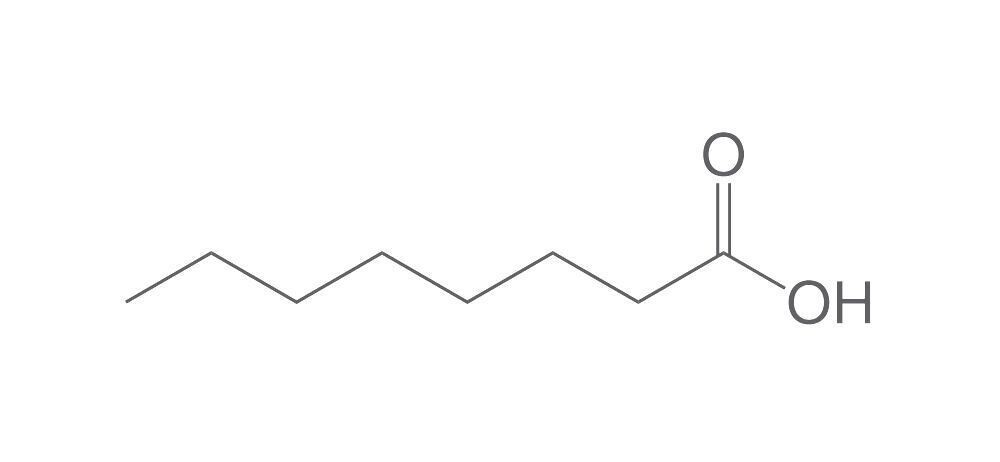 Octanoic acid, min 99%, for synthesis, 1L, glass packaging