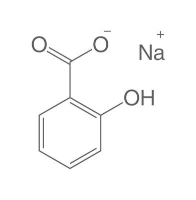 Salicilato di sodio, minimo 98%, purissimo, 500 g, confezione in plastica.