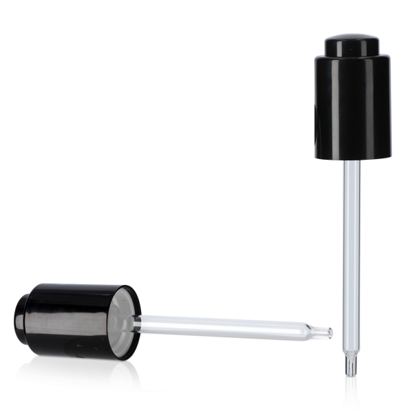 Pipette cap with push button - black glass 20/410 - for 30ml dropper bottle