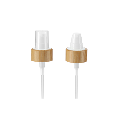 Lotion pump - bamboo - white spout with clear overcap - 24/410