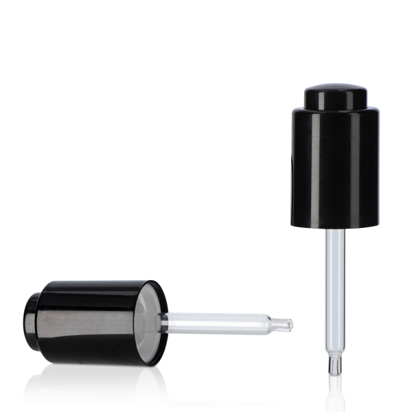 Pipette cap with push button - black glass 20/410 - for 15ml dropper bottle