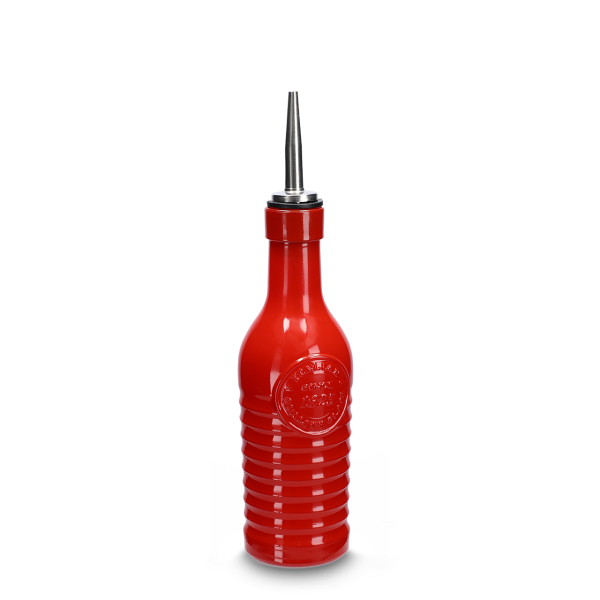 268 ml - oil bottle - glass - red - including stainless steel pourer
