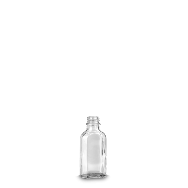 Bottiglia meplat da 50 ml in vetro trasparente GL 22 meplat