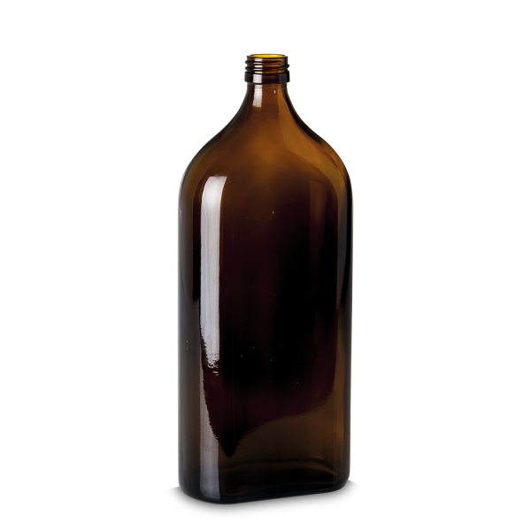 Bouteille meplat 1000 ml verre marron PP 28 meplat
