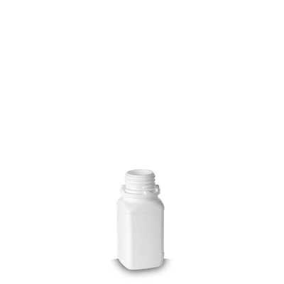 100 ml Vierkantflasche HDPE weiß OV 32 eckig