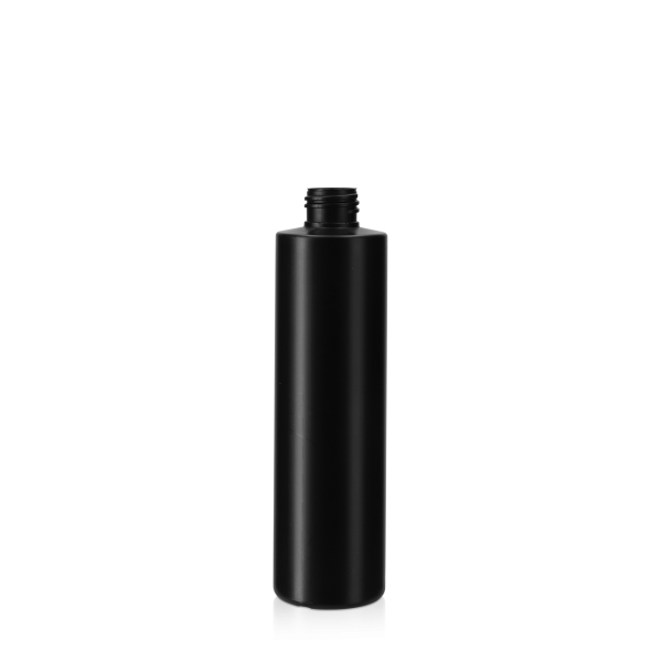 250 ml round bottle HDPE black 24/410 round