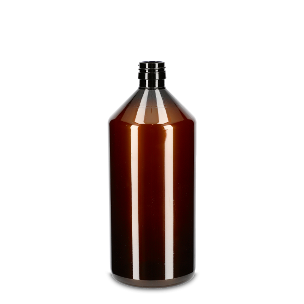 1000 ml round bottle rPET brown PP 28 round