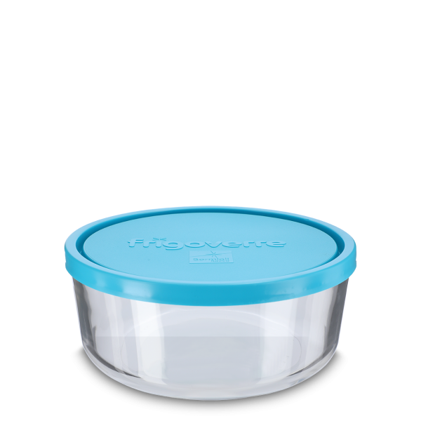 1250 ml food storage container - glass - round - blue lid